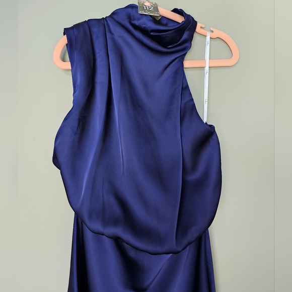 Lulus Women's Distinctive Charm Navy Blue Satin Asymmetrical Midi Dress, XS - Picture 8 of 10